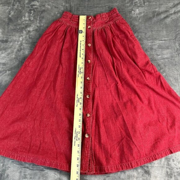 Vintage Chaus Womens SZ 6 Midi Red Button Front Denim Skirt Western Cowgirl 90's - Picture 3 of 9